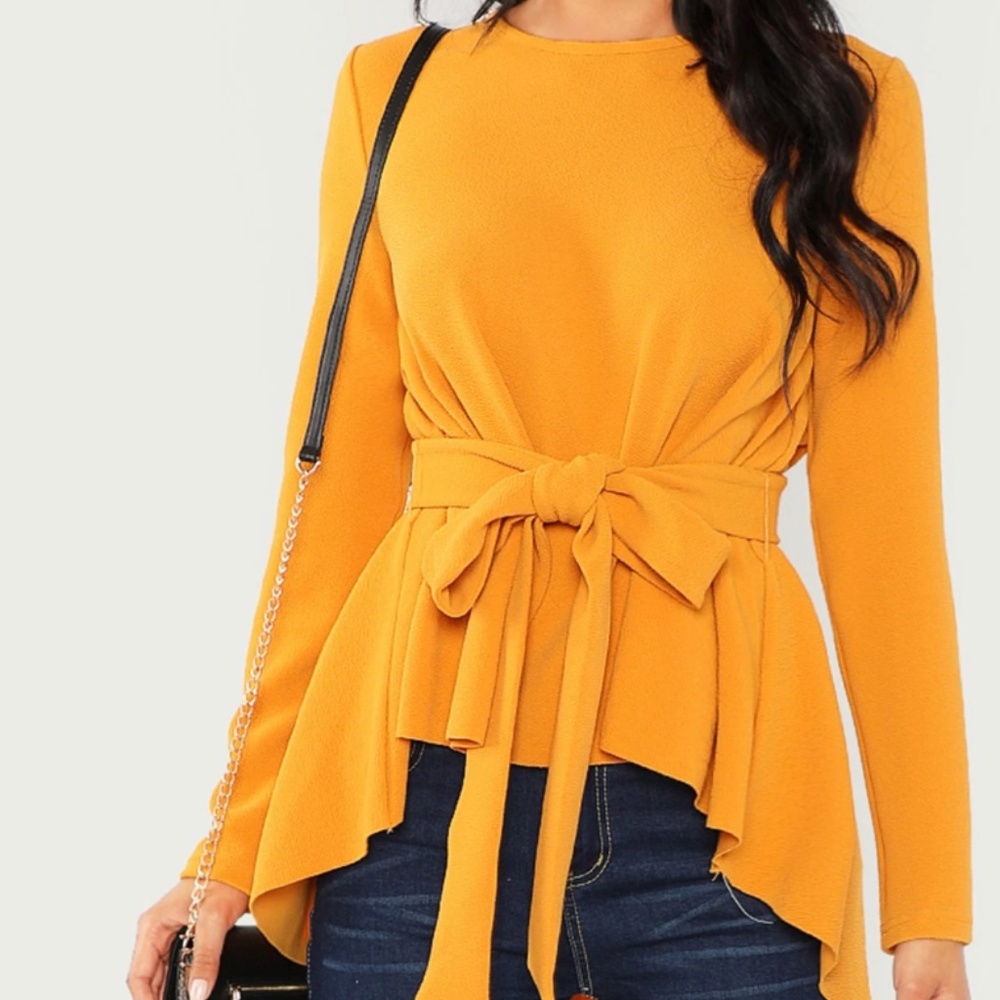 SHEIN Clasi Self Belted Asymmetrical Hem Top